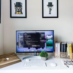 a desktop computer sitting on top of a white desk