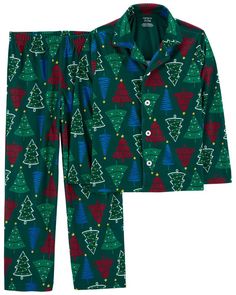 Crafted in cozy fleece with a festive buffalo check design, these PJs are perfect for the holiday season. Carter Kids, Baby Christmas Outfit, Coat Style, Check Design, Baby Christmas, Christmas Tree Design, Cheque Design, Fleece Coat, Girls Pajamas