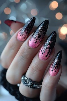 60+ Glamorous Chrome Nails Designs For a Shinning 2024 - Latest & Trendy Nail Designs New Years Eve Nail Art, Pastel Goth Nails, Rocker Nails, New Years Eve Nail, Pink Black Nails, Latest Nail Designs, Witchy Nails