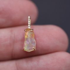 Fire Opal Diamond Necklace Pendant 18K Yellow Gold | The Wind Opal Pendant Necklace Fine Jewelry, Luxury Gold Opal Necklaces, Luxury Yellow Gold Opal Necklace, Fire Opal Green Necklace, Mexican Fire Opal Necklace, Opal Promise Ring, Opal Birthstone, Promise Rings For Couples, Australian Black Opal