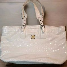 Mcm White Embossed Xl Tote Includes A Matching Mini Pouch In Good Preloved Condition Made In Korea Beautiful Silver Hardware Yellow Mcm Plates Beige Interior Approx. 21127 Normal Signs Of Wear And Use Please View All Photos Before Purchasing. Plates Beige, Beige Interior, Mcm Bags, Mini Pouch, Croc Print, Mini Pouches, Silver Hardware, Womens Tote Bags, Pouch