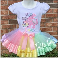 Girly Dinosaur, Jurassic Park Birthday Party, T Rex Costume, Ribbon Trim Tutu, Rainbow Ribbon