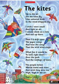 the kites are flying in the sky and there is a poem written on it