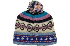 This is a pure wool hand-knit hat - with a multicolored pom at the top. This winter/ski hat has a woolen strings pom on the top and has a fleece lining. One size fits most but can be snug on a large head. It`s cute, warm, and comfy. The hat is designed for the outdoors, for the cold and windy conditions, including your ski trips. Or just wear it anytime to stay warm and cozy. - Material: Wool (100% Wool with Fleece Lining) - Length: 10 (inches) - Width: 10 (inches) - Hand wash gently in Cold Wat Multicolor Wool Hat For Winter, Hand-knitted Multicolor Hats For Cold Weather, Multicolor Hand Knitted Hats For Cold Weather, Multicolor Wool Knitted Beanie, Multicolor Wool Hat For Fall, Multicolor Knitted Hats For Cold Weather, Multicolor Knitted Wool Beanie, Warm Multicolor Wool Hats, Multicolor Wool Hats