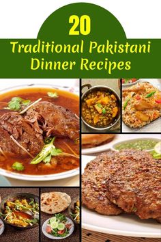 the cover of 20 traditional pakistan dinner recipes with pictures of different dishes and food items