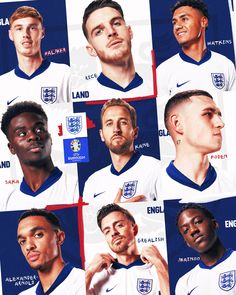 a collage of portraits of england soccer players