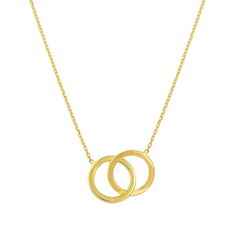 Complement your look with this 14k gold interlocked circles pendant necklace. Click on this JEWELRY & WATCHES GUIDE to learn about fit, styles, materials and more! Complement your look with this 14k gold interlocked circles pendant necklace. Click on this JEWELRY & WATCHES GUIDE to learn about fit, styles, materials and more! FEATURES Pendant size: 3/8"L x 5/8"W Chain length: 18 in. Chain type: cable Clasp: lobster-claw Metal: 14k gold Finish: diamond-cut, polished Packaging: boxed Imported Nickel safe Size: 18". Gender: female. Age Group: adult. Circle Pendant Necklace, Circle Pendant, Diamond Cut, Chain Lengths, Chain Length, Lobster Claw, Gold Finish, Gender Female, Circles