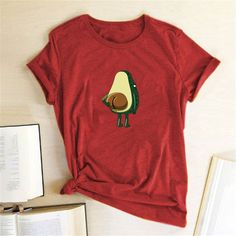 Avocado Frog Funny Graphic Tshirts Print L0125 Avocado T Shirt, Cartoon Tops, Women Graphic, Funny Prints, Roll Up Sleeves, Funny Graphics, Cute Shorts, Printed Sleeves, Personalized T Shirts