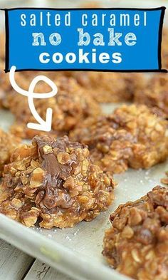 no bake cookies are sitting on a baking sheet