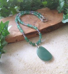 Aventurine Pendant and Beads Gemstone Beaded by FamtasticCrafts Jade Beaded Necklaces With Spacer Beads For Gift, Healing Aventurine Beaded Crystal Necklace, Aventurine Beaded Necklace With Faceted Beads As Gift, Aventurine Beaded Necklace With Faceted Beads, Gift Aventurine Beaded Necklace With Faceted Beads, Big Bead Necklace, Handmade Beaded Necklace, Necklace Big, Bracelet Craft Diy