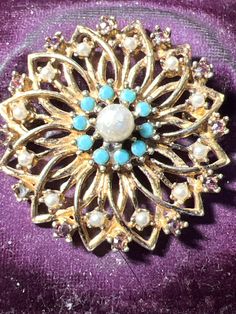 Amethyst glass turquoise and seed pearl brooch Blue Cabochon Brooches For Wedding, Pearl Brooch, Seed Pearl, Favorite Jewelry, Brooch Pin, Brooches, Beauty Book, United Kingdom, Etsy Accessories