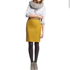 J.Crew Factory Mustard Yellow Wool Pencil Skirt Size 6 New With Tags, But Has Small Imperfections In Material Winter Office Mini Pencil Skirt, Winter Workwear Mini Pencil Skirt, Stretch Winter Workwear Skirt, Stretch Winter Skirt For Workwear, Stretch Skirt For Winter Workwear, Winter Mini Pencil Skirt, Winter Workwear Pencil Skirt, Fall Workwear Stretch Pencil Skirt, Winter Workwear Pencil Skirt In Relaxed Fit