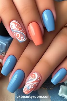 Fancy Nails Designs, Pretty Nail Art Designs, Blue Nail Designs, Dope Nail Designs, Cute Gel Nails, Blue Nail, Short Acrylic Nails Designs, Nail Designs Glitter, Dipped Nails