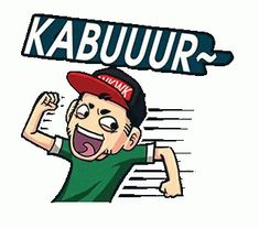 a cartoon character holding up a sign with the word kabuur in front of him