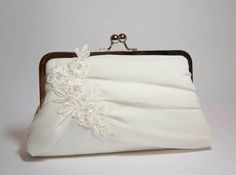 EllenVintage Alencon  Lace Applique Chiffon Silk by ellenVintage, $75.00 Elegant Silk Wedding Bag, Elegant Silk Wedding Bags, Purse For Wedding, Bridal Clutch Purse, Silk Clutch, Bridesmaid Clutches, Bridal Purse, Wedding Clutch, Alencon Lace