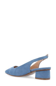 Show off sophisticated style in this pointed-toe pump secured by a slingback strap and lifted by a wrapped block heel. 1 1/2" heel Synthetic upper, lining and sole Imported Summer Slingback Pumps With Stacked Heel And Pointed Toe, Blue Pointed Toe Slingback Pumps With Padded Heel, Summer Pointed Toe Slingback Pumps With Stacked Heel, Blue Slingback Pumps With Padded Heel For Spring, Blue Low Heel Slingback Sandals For Spring, Spring Pointed Toe Slingback Sandals With Stacked Heel, Blue Ankle Strap Slingback Pumps With Padded Heel, Chic Blue Slingback Pumps With Padded Heel, Blue Block Heel Slingback Sandals For Spring