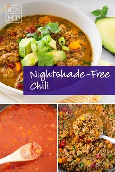 four different pictures with the words nightshade - free chili