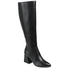 A striking boot that will definitely add a bold look to your everyday wear the Landree by Journee Collection. This vegan leather boot features a 4 mm Tru Comfort Foam� footbed and a smooth zipper entry for the perfect fit. An almond-toe and a block heel give this versatile style a fresh look. At Journee Collection our boot styles will have your outfit looking even better than before. They will give you that finishing touch that will have your outfit looking straight out of a magazine. Almond Toe Boots, Knee High Boots Black, Heel Knee High Boots, Kitten Heel Boots, Vegan Leather Boots, Faux Leather Boots, Block Heel Boots, Leather Block Heels, Knee High Leather Boots