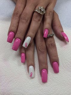 Pink Nails October, Pink Out Nails, October Pink Nails, Pink October Nails, Breast Awareness Nails