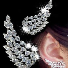 Silver Crystal Angel Wing Earrings~ Diamond Angel, Diamond Ear Cuff, Angel Wing Earrings, Climber Earrings, Wing Earrings, Cuff Earrings, Wedding Earrings, Angel Wings, Statement Jewelry