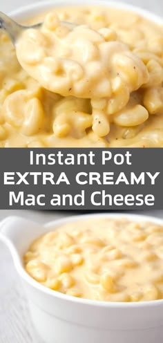 instant pot extra creamy mac and cheese in a white bowl with a ladle