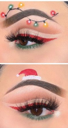 Christmas Makeup Looks, Make Up Mata, Teknik Makeup, Xmas Makeup, Halloweenský Makeup, Make Up Designs, Christmas Eye Makeup, Christmas Makeup Look, Smink Inspiration