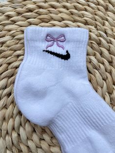 These cute and trendy socks are a white everyday ankle sock embroidered with a dainty light purple bow on each side. 🎀✨ ✨ listing for one pair only ✨ comes in woman's size 6-10 Socks Coquette, Cute Socks Aesthetic, Girly Socks, Shoe List, Socks Bow, Ribbon Socks, Cowboy Nails, Pink Board, Socks Aesthetic