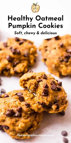 healthy oatmeal pumpkin cookies soft, chewy and delicious with chocolate chips