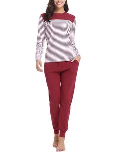 PRICES MAY VARY. ❤Breathable Fabric: Soft and cozy cotton fabric makes this striped pajama sets for women stretchy, lightweight and comfy on the skin, 2 piece pj sets make you comfortable in the relaxing and sleeping time, womens sleepwear set is made of 90% cotton, 10% spandex, Perfect for sleepwear, night wear, loungewear ❤Playful Print:Two-piece cute sleepwear pajamas featuring long sleeve top and jogger pants for relaxed fit,long pants with elastic waist and pockets,comfy sleepwear set for a Comfy Sleepwear, Pajama Sets For Women, Cozy Pjs, Womens Sleepwear, Striped Pajama, Cute Sleepwear, Cozy Loungewear, Cute Pajamas, Womens Pyjama Sets