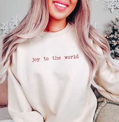 Minimal Christmas Sweatshirt, Joy To The World, Christian Sweatshirt Mom Christmas Sweatshirt, Minimalist Christmas Sweatshirt, Christmas Crewneck Sweatshirt Embroidery, Cricut Sweatshirt Ideas Christmas, Merry Christmas Sweatshirts, Christian Christmas Sweatshirt, Word Sweatshirts, Simple Sweatshirt Design, Embroidered Christmas Sweatshirt