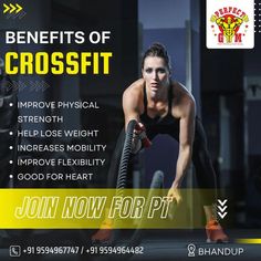 Benefits of crossfit....👇🏻
 
* Improve physical strength 
* Help lose weight
* Increase mobility 
* Improve flexibility 
* Good for heart 
.
.
Join Now - +91 95949 67747 , +91 95949 64482
.
. Crossfit Benefits, Cardio Benefits, Gym Advertising, Gym Branding, Flexibility Tips, Fitness Backgrounds, Increase Mobility, Asha Bhosle, Gym Poster