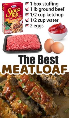 the best meatloaf recipe is shown with ingredients to make it taste like meat