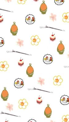 a white background with an orange and red design on the top, along with other small objects