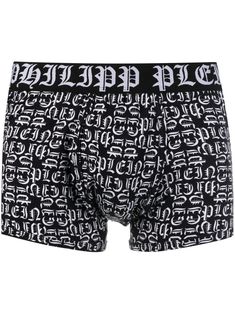 TM logo-print boxers from PHILIPP PLEIN featuring black/white, cotton blend, stretch-design, all-over logo print and elasticated band. Just a reminder that this piece must be tried on over your own garments.. | Philipp Plein TM logo-print boxers