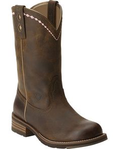 Ariat Unbridled Roper Boots - Round Toe, Dark Brown Work Cowboy Boots, Boots For Wedding, Western Boots Street Style, Ladies Western Boots, White Western Boots, Boots Street Style, Ariat Western Boots, Western Boots Outfit, Boots Bling