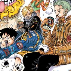 one piece manga zoro luffy sanji Zoro Luffy And Sanji, One Piece Color Spread, Luffy And Sanji, Monster Trio, Zoro Luffy, One Piece Cartoon, Anime Room