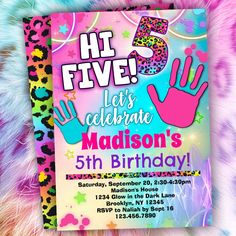 a colorful birthday party flyer with hand prints