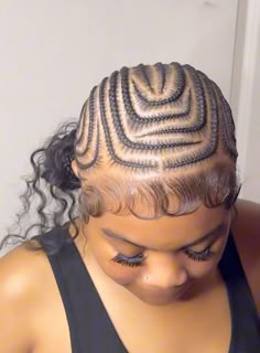 Alicia Keys Braids With Curls Bun, Design Scalp Braids, Curly Stitch Braid Bun, Low Bun Cornrow Hairstyles, Freestyle Braids To The Back, Alicia Keys Braids With 2 Buns, Cute Straight Back Hairstyles, Freestyle Stitch Braids For Black Women, Feed In Braids Cornrows Styles