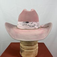 *PRICE INCLUDES $15 HAT BOX* Premium Wool Felt  4 1/4 Crown, 3 3/4 inch brim Custom Color, Distressing, Band and Accessories Colors may vary slightly.Although each hat is unique a similar hat can be made in Dri-lex sweatband for added comfort All Sales Final Pink Western Hats, Custom Cowboy Hats, Girl Hats, Fashion 2000, Hat Bar, Wool Fedora Hat, Wool Fedora, Hat Box, Cow Girl