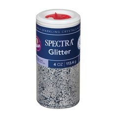 a jar of spectra glitter on a white background with the words spectra written in red