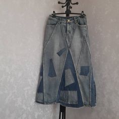 Denim patchwork skirt Casual long skirt of shabby jeans Blue | Etsy Leather Poncho, Denim Waist Bag, Casual Long Skirt, Denim Patchwork Jeans, Patchwork Denim Skirt, Long Skirt Casual, Blue Jean Skirt, Boho Denim, Skirt Casual