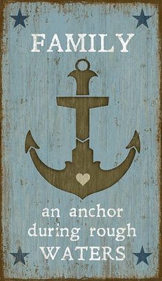 an anchor during rough waters with stars on the bottom and words above it that read, family