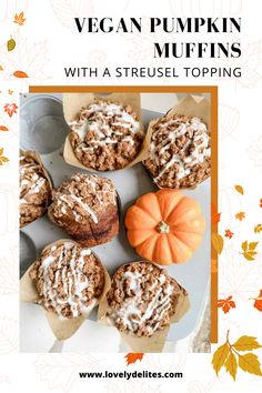 an image of vegan pumpkin muffins with a drizzle topping