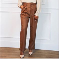 Nwot Faux Leather Pants: Cognac Never Worn, Faux Leather Pants Brown Leather Pants, Cognac Color, Faux Leather Pants, Cognac, Pant Jumpsuit, Leather Pants, Brown Leather, Pants For Women, Faux Leather