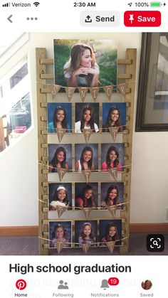 a wooden photo display with pictures on it