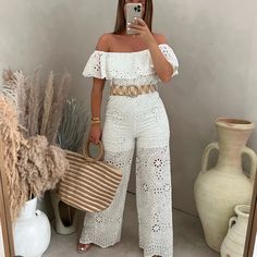 Bnwt White Jumpsuit. Ones Size Fits U.S. Size 4,6,8 White Summer Jumpsuits And Rompers For Party, White One-piece Summer Jumpsuit, White Summer Party Jumpsuits And Rompers, Jumpsuit Styles, Flower Jumpsuit, White Halter Top, Lace Jumpsuit, Cuddl Duds, Pink Rompers