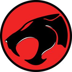 a black and red panther logo on a white background