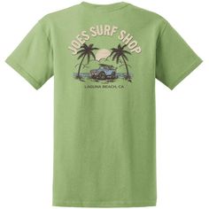 This men's beach t shirt sports a classic surf logo that reminisces of the 70s. It features the proud name "Joe's Surf Shop" arched above a serene beach tableau, where palm trees sway around an iconic woodie station wagon, the iconic surf-mobile. Beneath the scene, "Laguna Beach, CA" is emblazoned, grounding the design in the heart of California's surf culture. The graphic is rich with the spirit of the coast, evoking memories of salt air, surf wax, and endless summer days. Classic Heavyweight 6 Surf Shop Shirt, Surf Shop Shirts, Laguna Hills California, Surf T Shirt, Surf Wax, Vintage Surfing, Surf Logo, Salt Air, Surf Culture