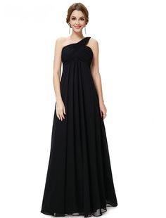 A-line One Shoulder Ruffles Padded Long Bridesmaid Dress Black Chiffon Bridesmaid Dresses, Statement Dresses, Maternity Evening Dress, Black One Shoulder Dress, Black Chiffon Dress, Celebrity Gowns, Long Evening Dresses, Evening Dresses Online, Evening Dress Floor Length