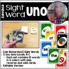 the sight word uno card game is shown